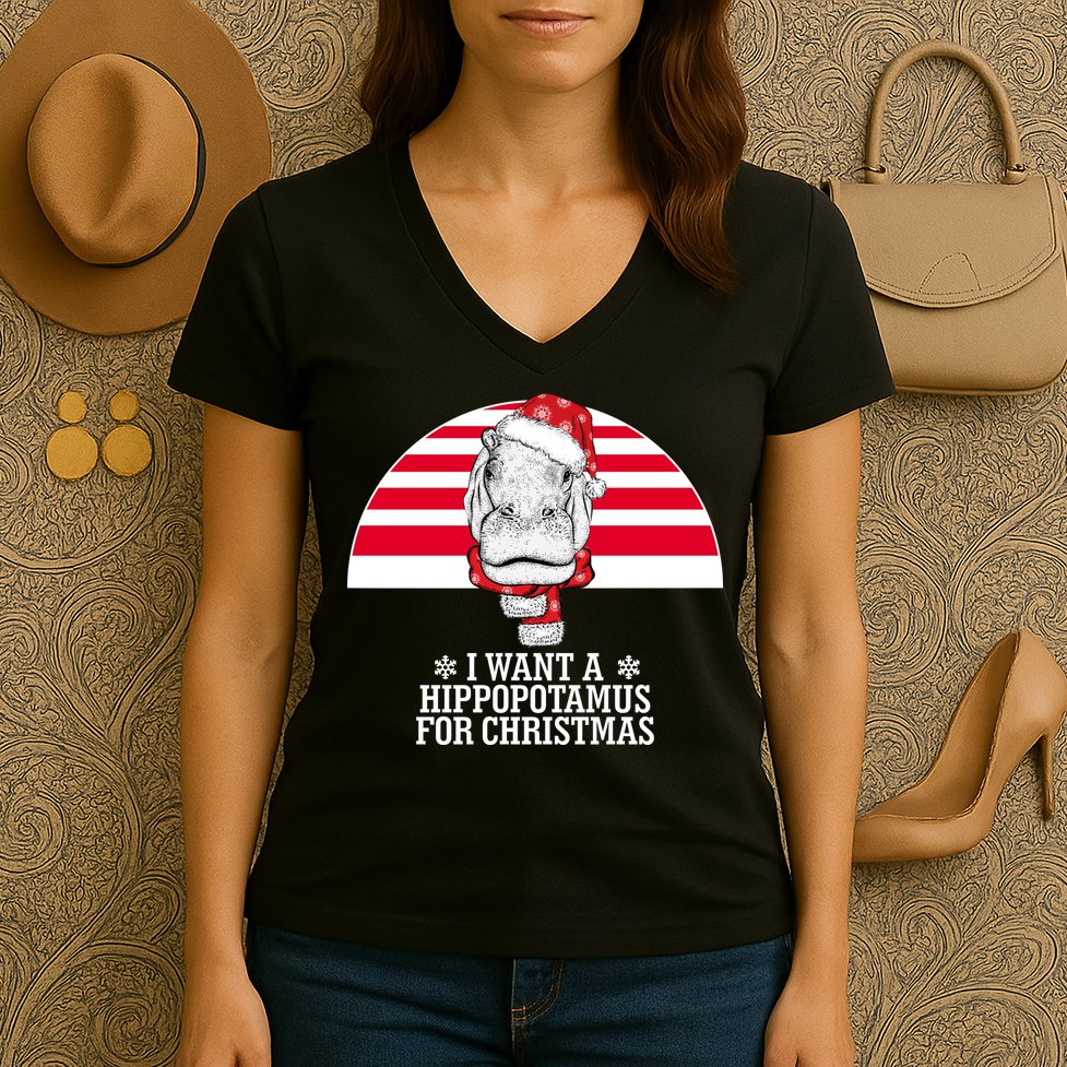 Funny Hippo I Want A Hippopotamus For Christmas Women's V-Neck T-Shirt