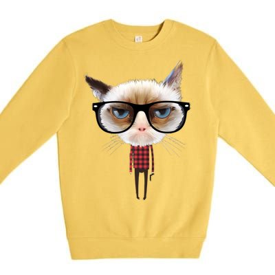 Funny Hipster Cat Premium Crewneck Sweatshirt