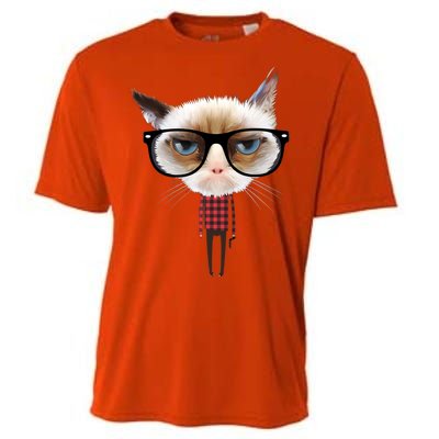 Funny Hipster Cat Cooling Performance Crew T-Shirt