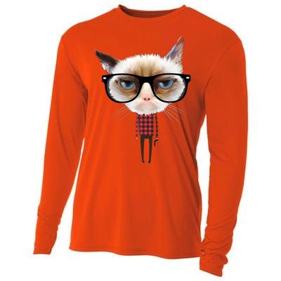 Funny Hipster Cat Cooling Performance Long Sleeve Crew