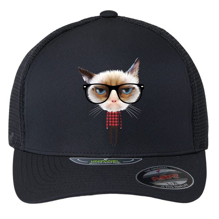 Funny Hipster Cat Flexfit Unipanel Trucker Cap