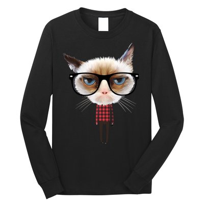 Funny Hipster Cat Long Sleeve Shirt