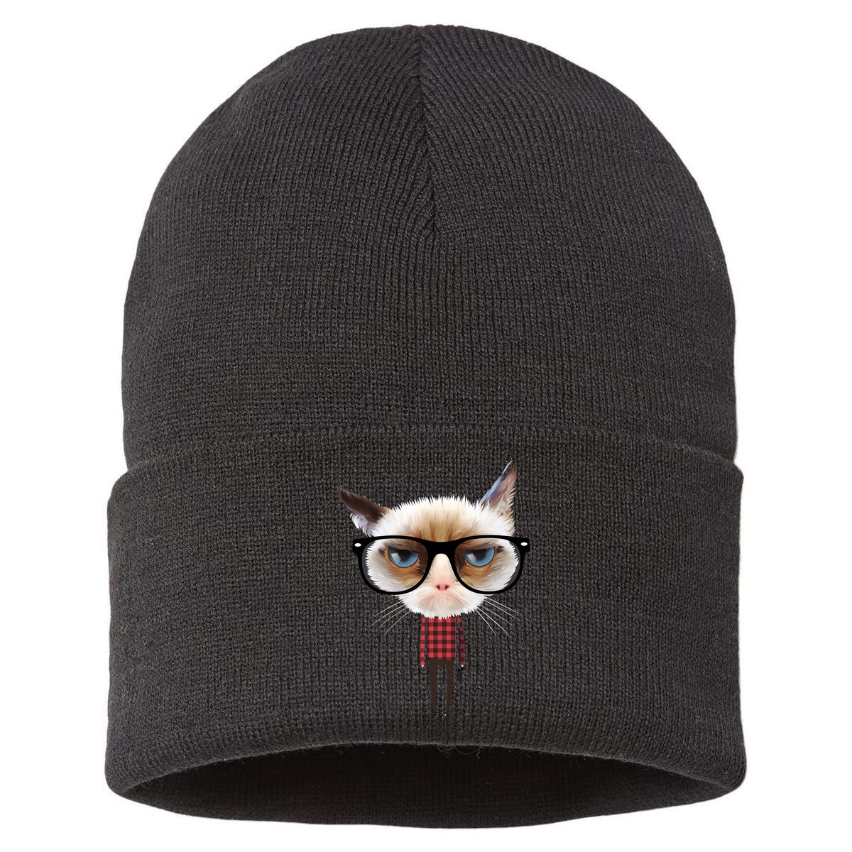 Funny Hipster Cat Sustainable Knit Beanie