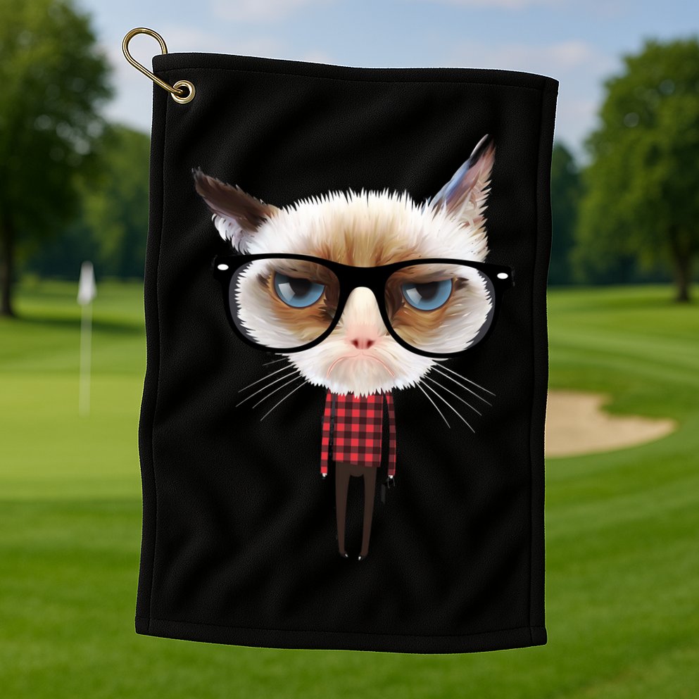 Funny Hipster Cat Golf Towel