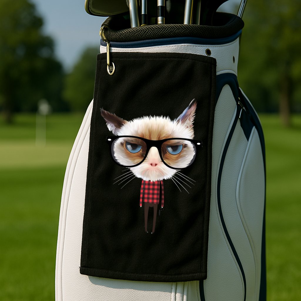 Funny Hipster Cat Golf Towel