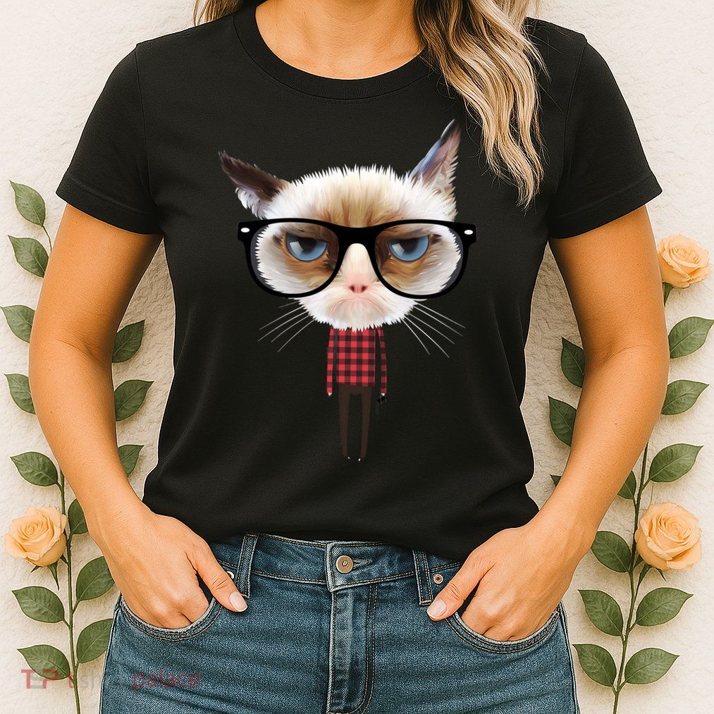 Funny Hipster Cat Womens T-Shirt
