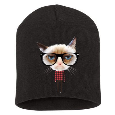 Funny Hipster Cat Short Acrylic Beanie