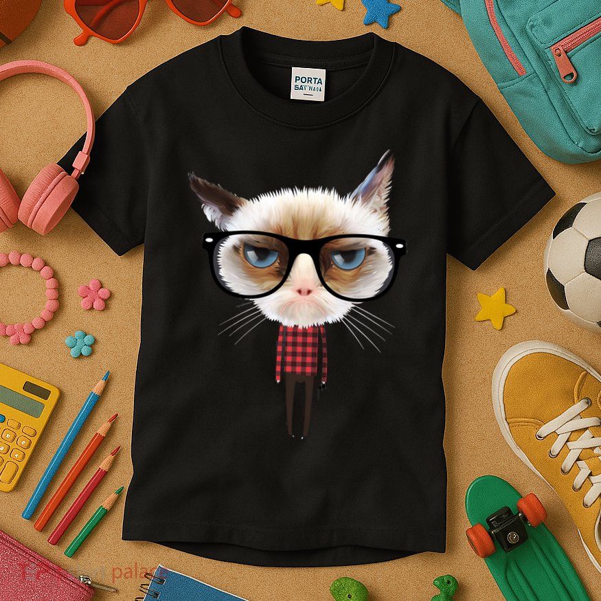 Funny Hipster Cat Kids T-Shirt