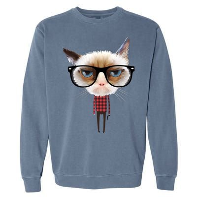 Funny Hipster Cat Garment-Dyed Sweatshirt