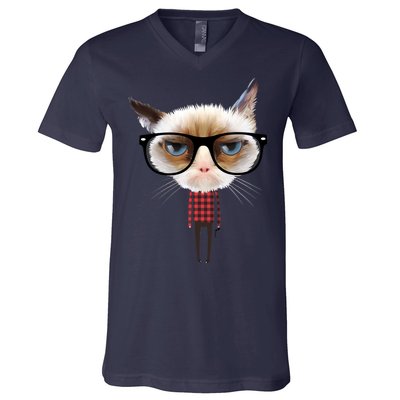 Funny Hipster Cat V-Neck T-Shirt