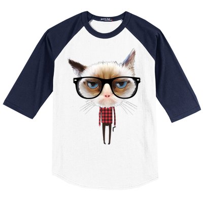 Funny Hipster Cat Baseball Sleeve Shirt