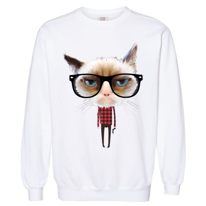 Funny Hipster Cat Garment-Dyed Sweatshirt