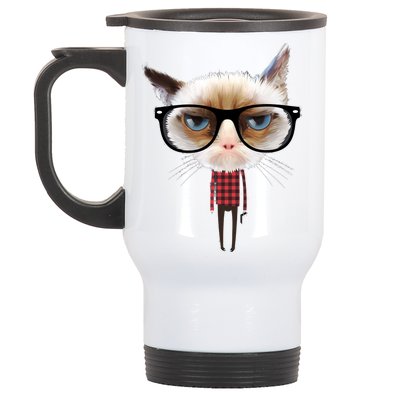 Funny Hipster Cat Stainless Steel Travel Mug