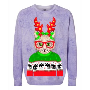 Funny Hipster Christmas Party Cat Colorblast Crewneck Sweatshirt