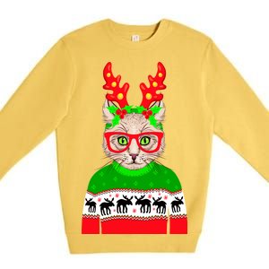 Funny Hipster Christmas Party Cat Premium Crewneck Sweatshirt