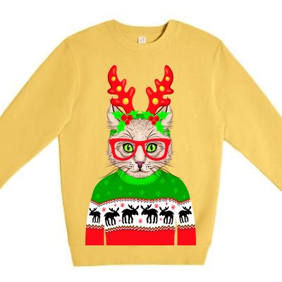 Funny Hipster Christmas Party Cat Premium Crewneck Sweatshirt