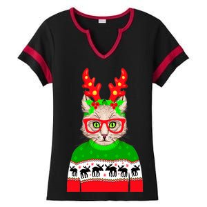 Funny Hipster Christmas Party Cat Ladies Halftime Notch Neck Tee