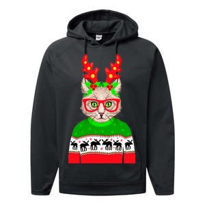 Funny Hipster Christmas Party Cat Performance Fleece Hoodie