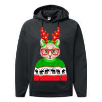 Funny Hipster Christmas Party Cat Performance Fleece Hoodie