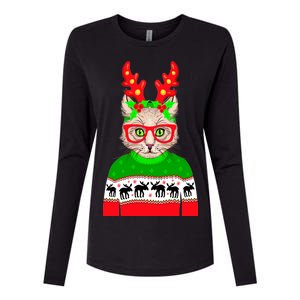 Funny Hipster Christmas Party Cat Womens Cotton Relaxed Long Sleeve T-Shirt