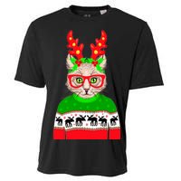 Funny Hipster Christmas Party Cat Cooling Performance Crew T-Shirt