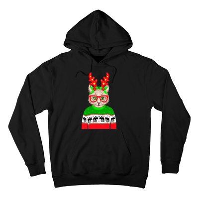 Funny Hipster Christmas Party Cat Hoodie