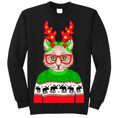 Funny Hipster Christmas Party Cat Sweatshirt