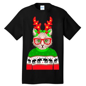 Funny Hipster Christmas Party Cat Tall T-Shirt