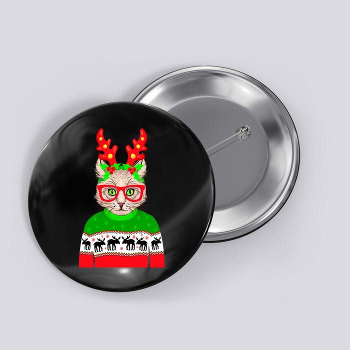 Funny Hipster Christmas Party Cat Button