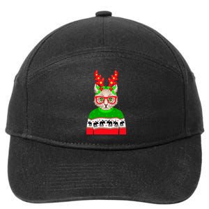 Funny Hipster Christmas Party Cat 7-Panel Snapback Hat