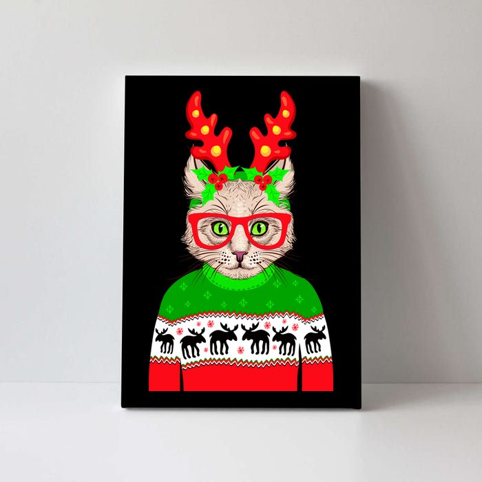 Funny Hipster Christmas Party Cat Canvas