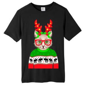 Funny Hipster Christmas Party Cat Tall Fusion ChromaSoft Performance T-Shirt