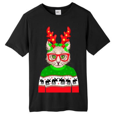 Funny Hipster Christmas Party Cat Tall Fusion ChromaSoft Performance T-Shirt