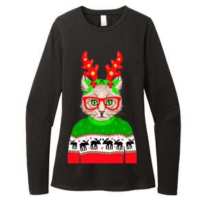 Funny Hipster Christmas Party Cat Womens CVC Long Sleeve Shirt