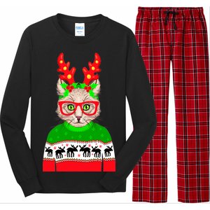 Funny Hipster Christmas Party Cat Long Sleeve Pajama Set