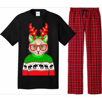 Funny Hipster Christmas Party Cat Pajama Set