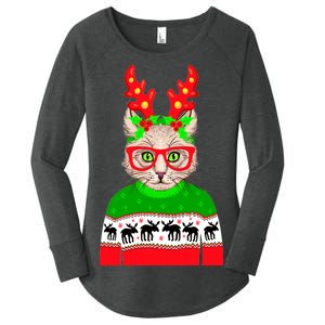 Funny Hipster Christmas Party Cat Women's Perfect Tri Tunic Long Sleeve Shirt