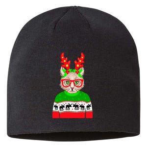 Funny Hipster Christmas Party Cat Sustainable Beanie