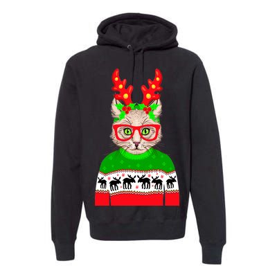 Funny Hipster Christmas Party Cat Premium Hoodie