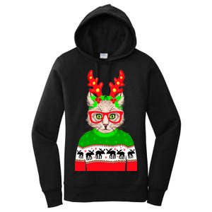 Funny Hipster Christmas Party Cat Women's Pullover Hoodie