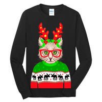 Funny Hipster Christmas Party Cat Tall Long Sleeve T-Shirt