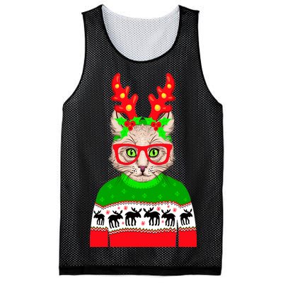 Funny Hipster Christmas Party Cat Mesh Reversible Basketball Jersey Tank