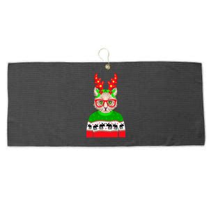 Funny Hipster Christmas Party Cat Large Microfiber Waffle Golf Towel