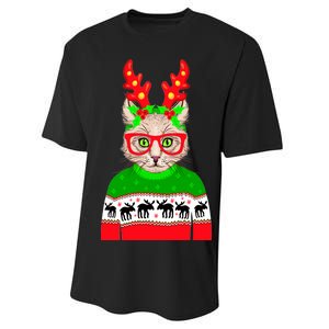 Funny Hipster Christmas Party Cat Performance Sprint T-Shirt