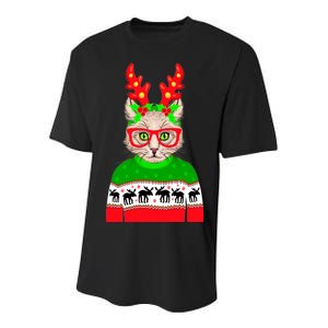 Funny Hipster Christmas Party Cat Youth Performance Sprint T-Shirt