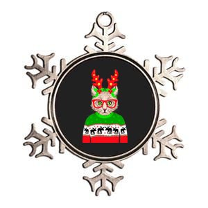 Funny Hipster Christmas Party Cat Metallic Star Ornament