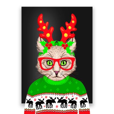 Funny Hipster Christmas Party Cat Poster