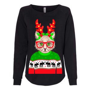 Funny Hipster Christmas Party Cat Womens California Wash Sweatshirt