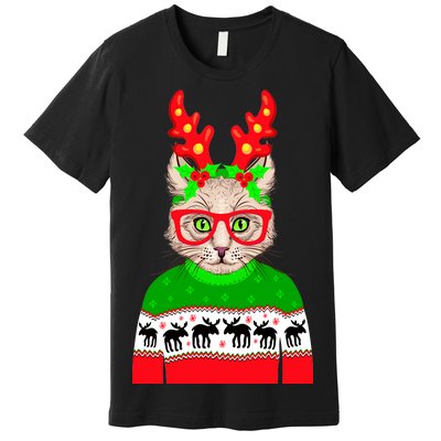 Funny Hipster Christmas Party Cat Premium T-Shirt