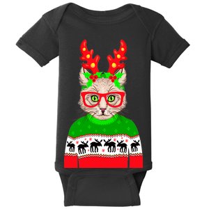 Funny Hipster Christmas Party Cat Baby Bodysuit